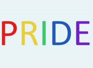 Pride written in in capital letters with different colours