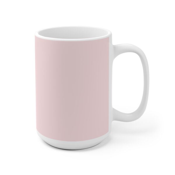 A Pastel Pink Color Cup With Black Wording Back